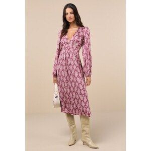 Lulus Graceful Impression Purple And Pink Floral Print Midi Dress - Size S